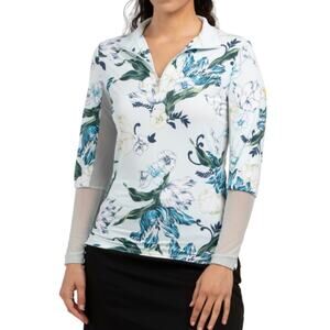 Kastel Denmark upf 30 long sleeve blue floral quarter zip top size XS NWT